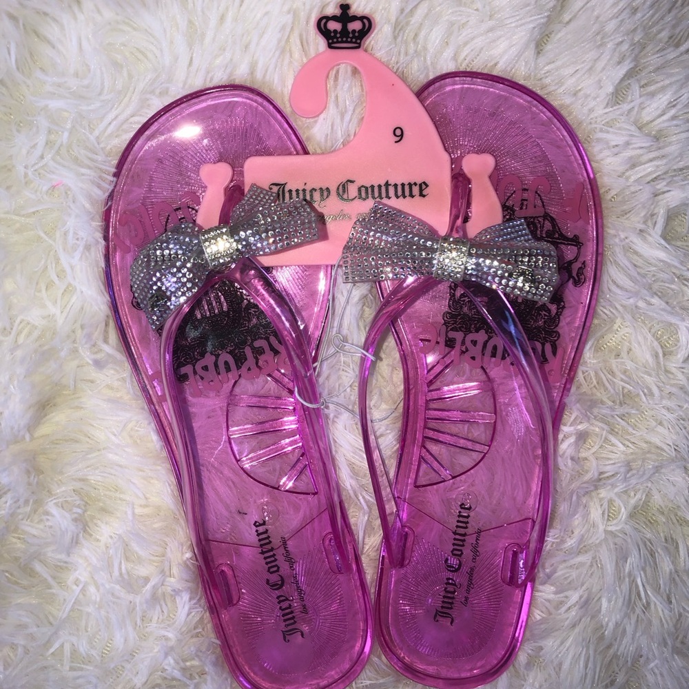 Juicy Couture Hot Pink Jelly Flip Flops with Rhinestone Bow NWT size 9